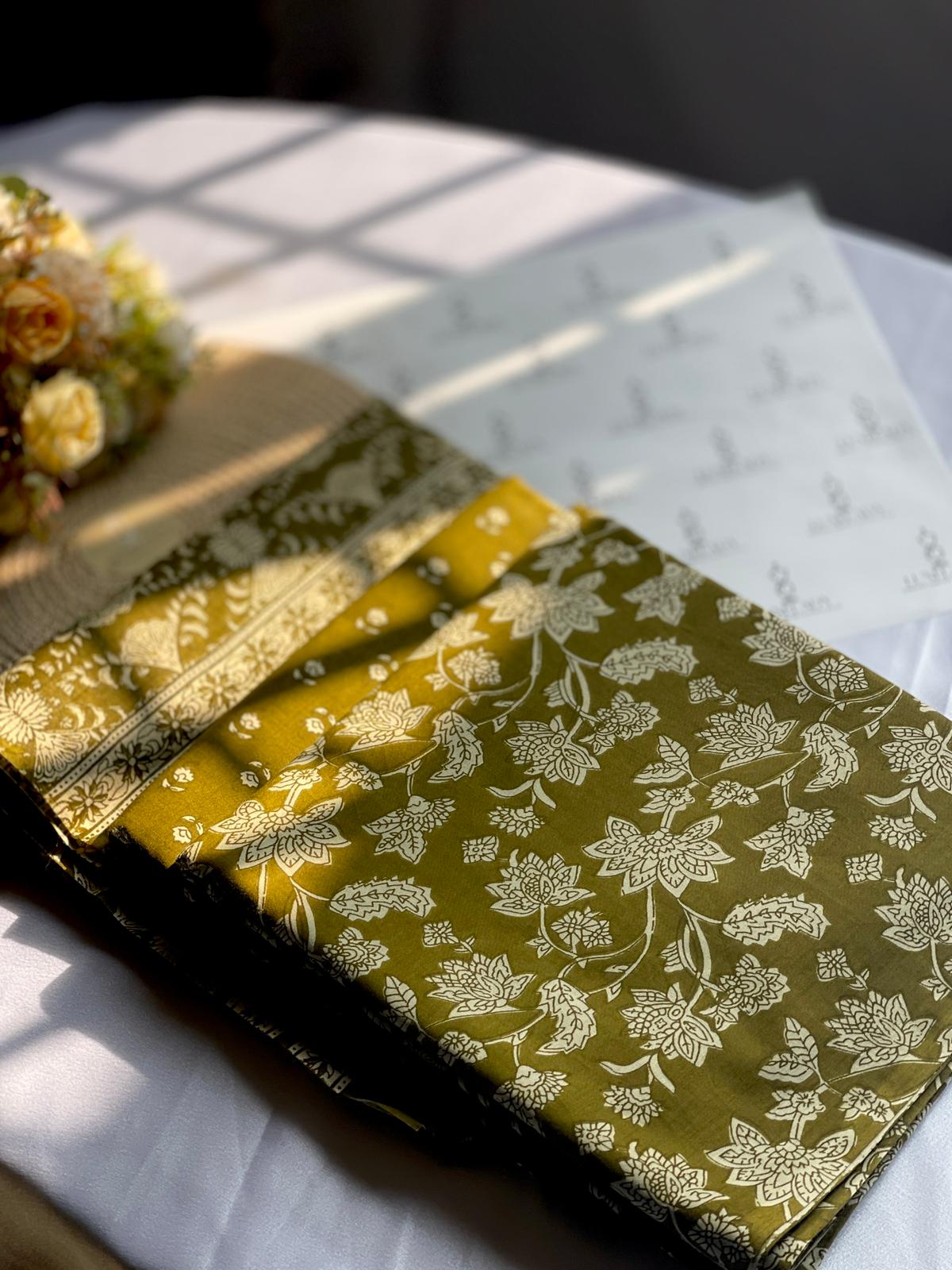 Premium Cotton Unstitched Kurti Set Green