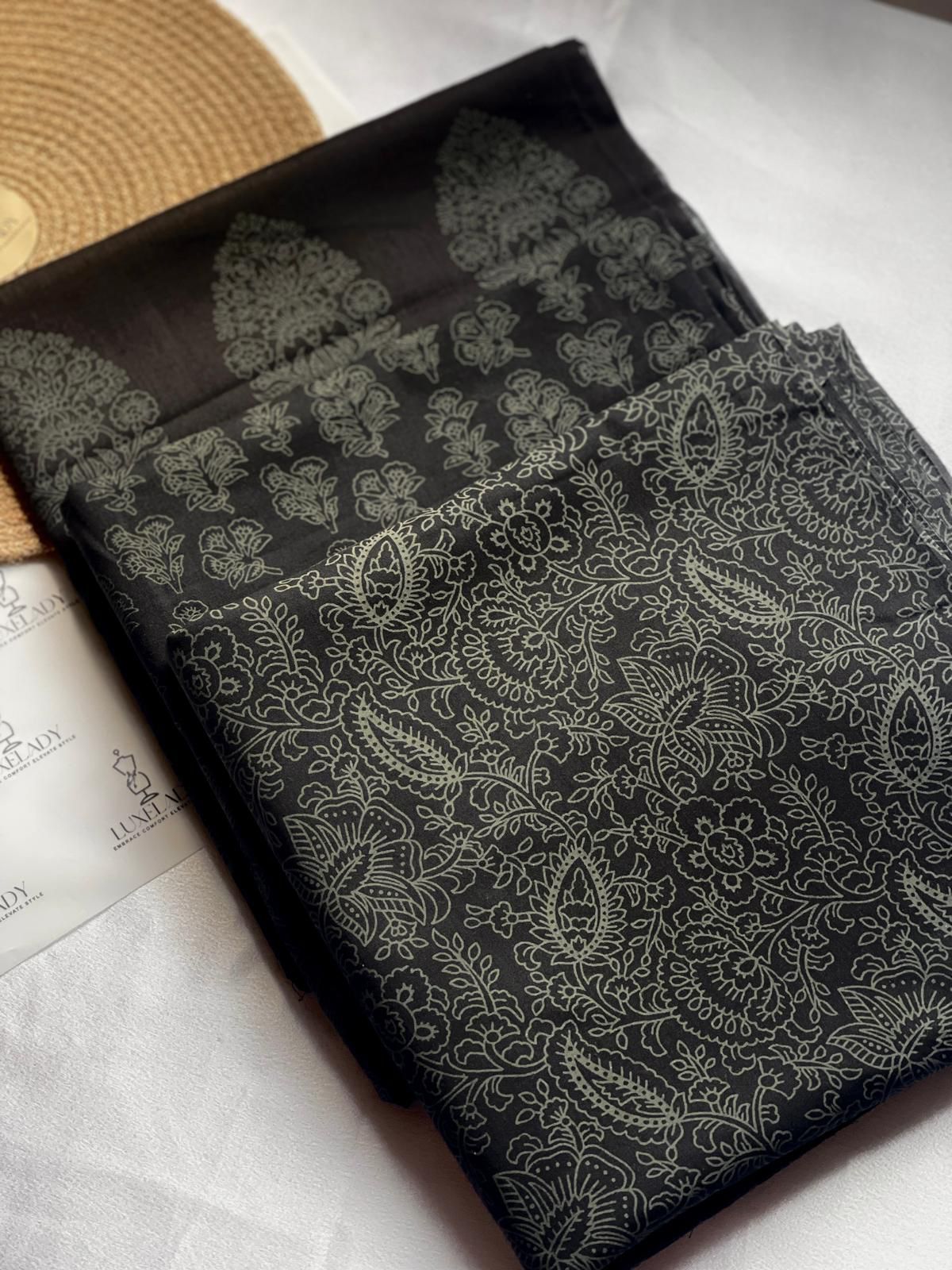 Premium Cotton Unstitched Kurti Set Black